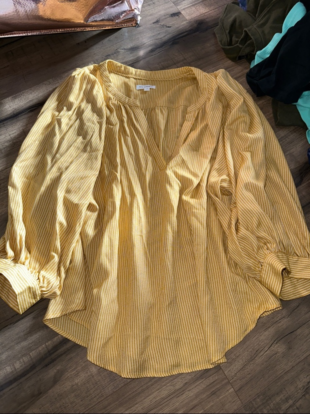 Blu Pepper Yellow Striped V-Neck Peasant Blouse